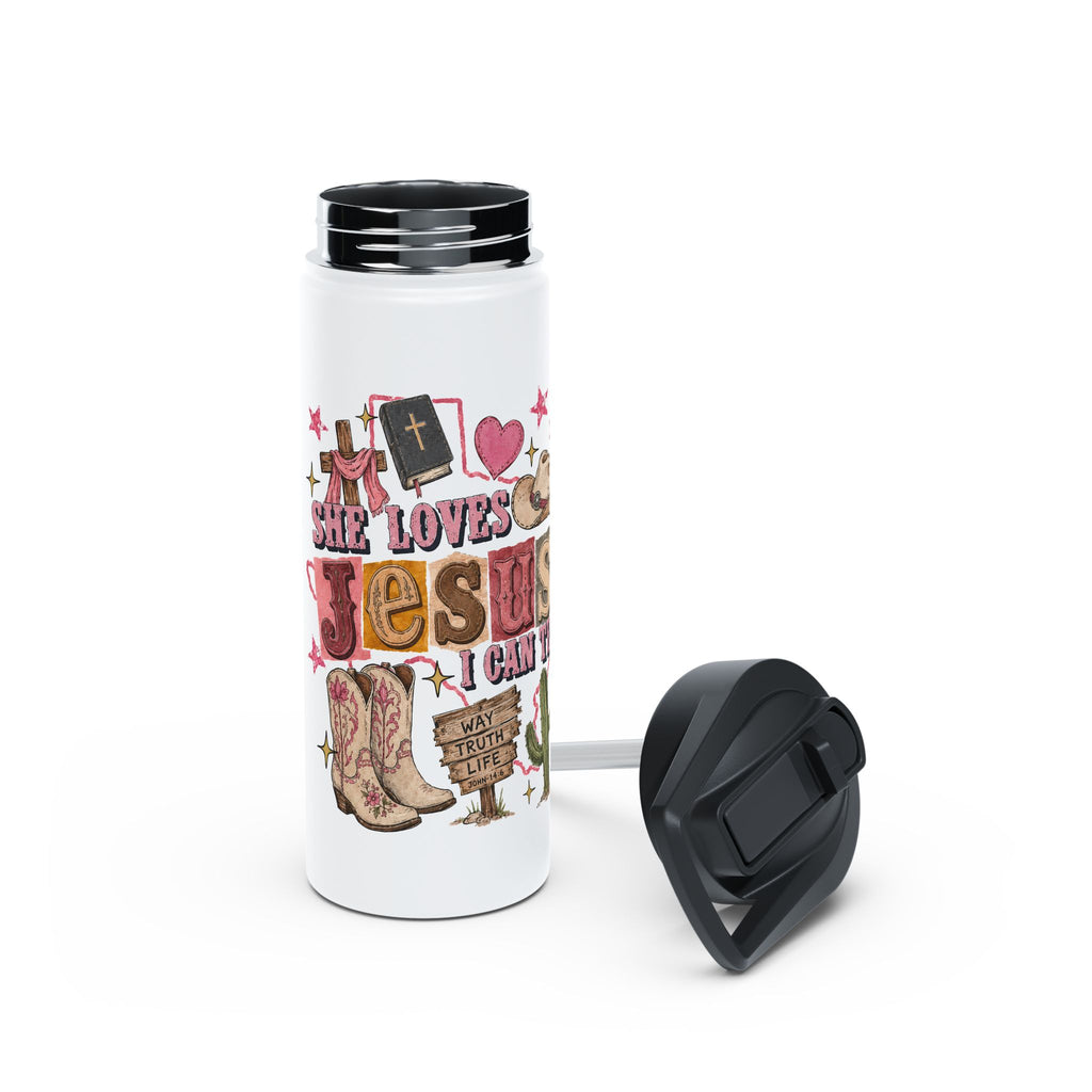Christian Faith Stainless Steel Water Bottle — “She Loves Jesus” Inspirational Travel Bottle