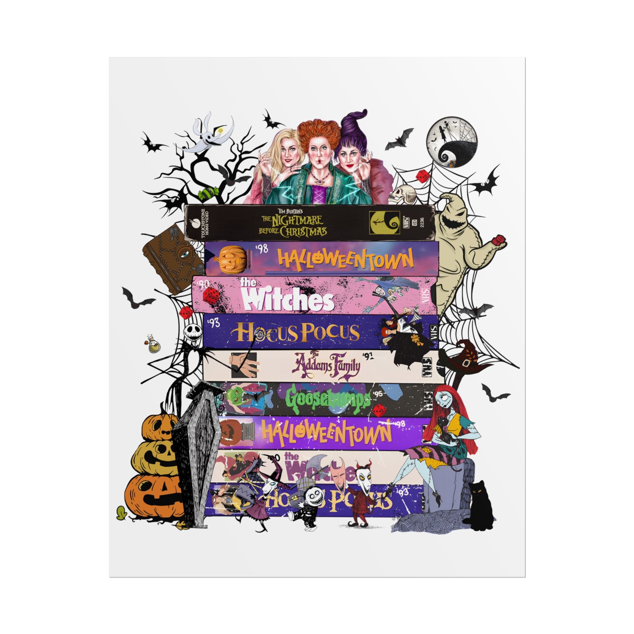 Halloween Movie Stack Poster — Hocus Pocus, Halloweentown & Classic Spooky Films
