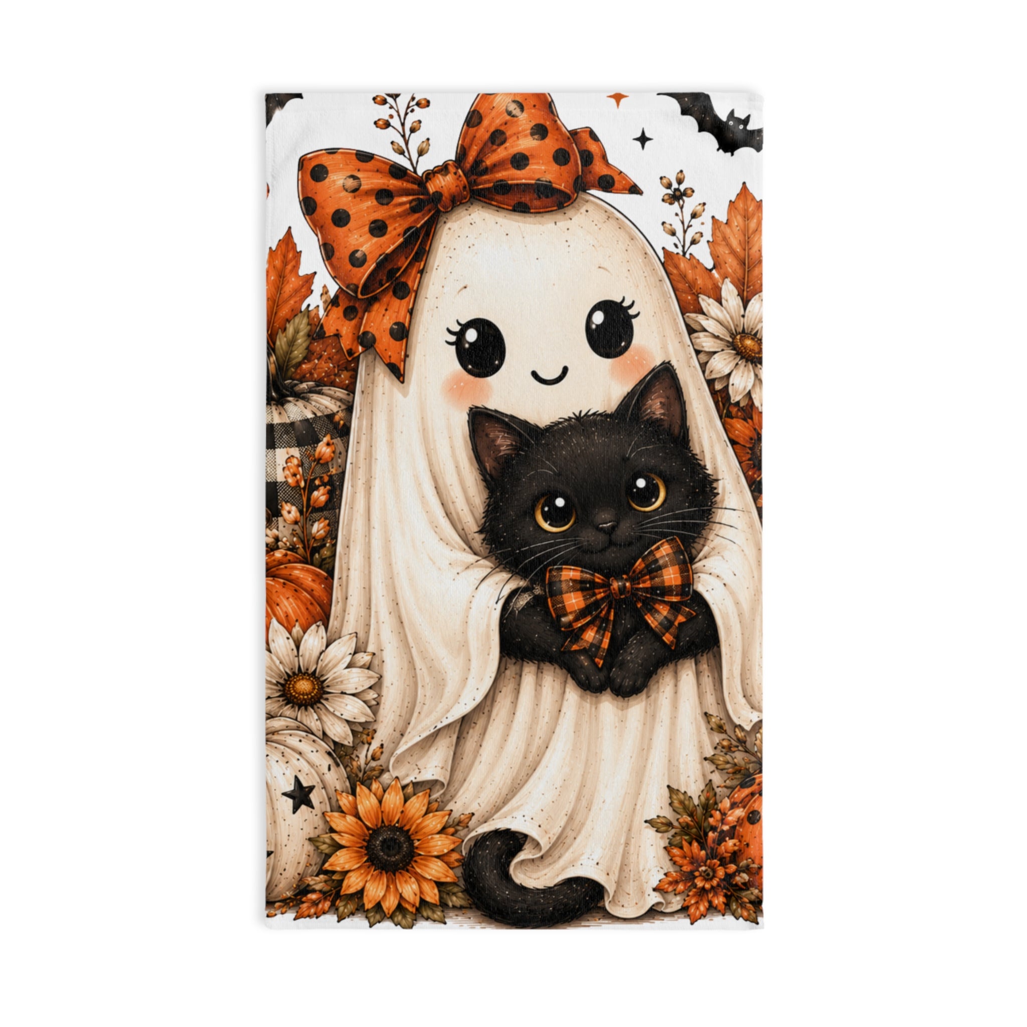 Halloween Ghost & Black Cat Hand Towel