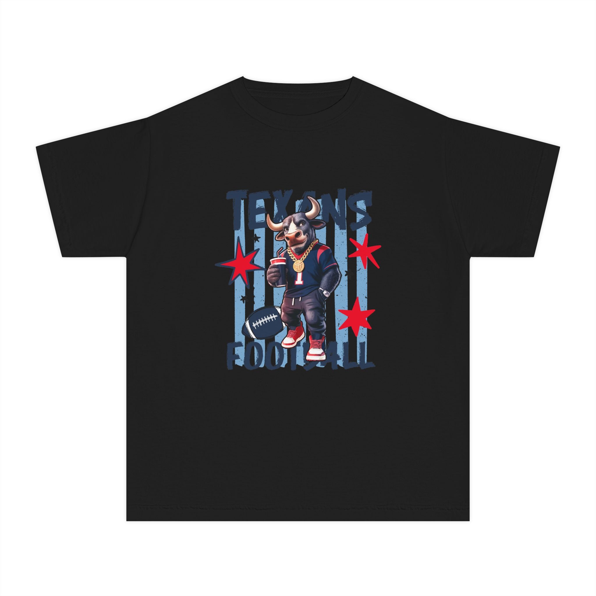 Youth Football Tee — "Texans Football" Mascot Graphic