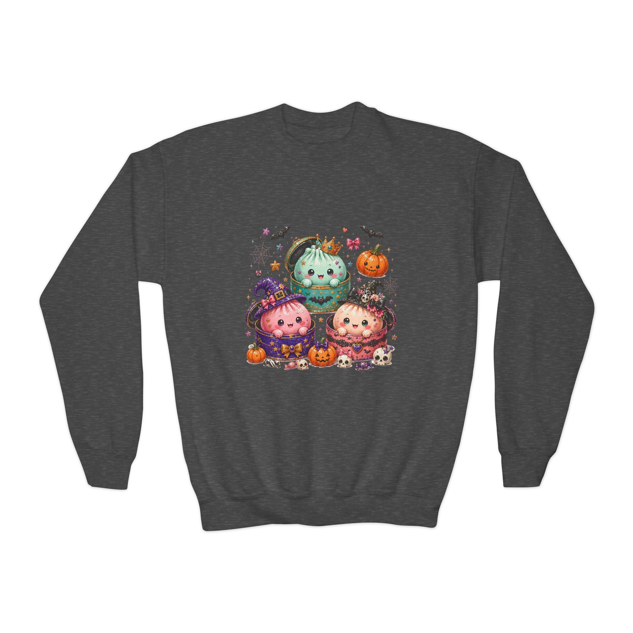 Kids Halloween Crewneck Sweatshirt — Cute Pumpkin Monsters Graphic