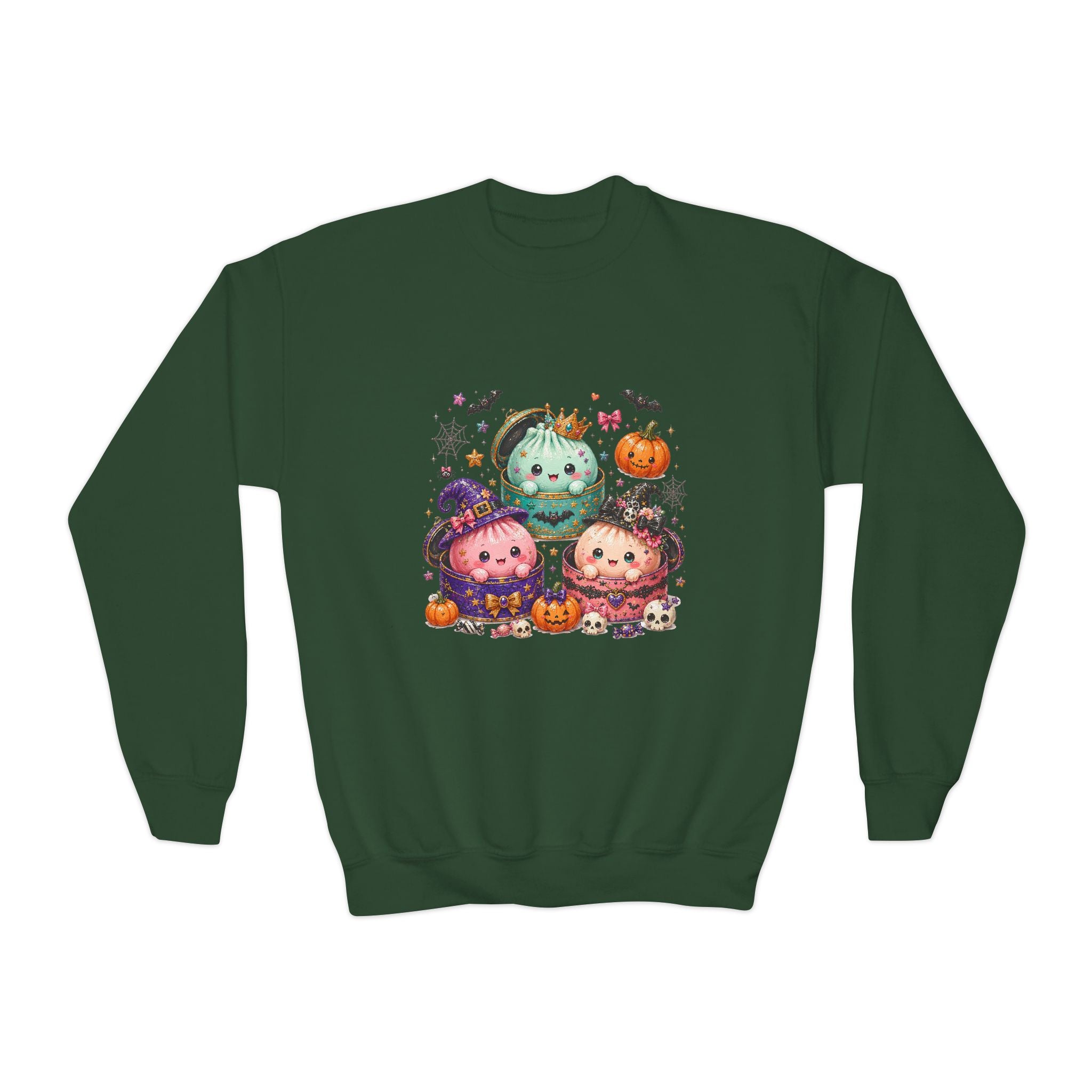 Kids Halloween Crewneck Sweatshirt — Cute Pumpkin Monsters Graphic