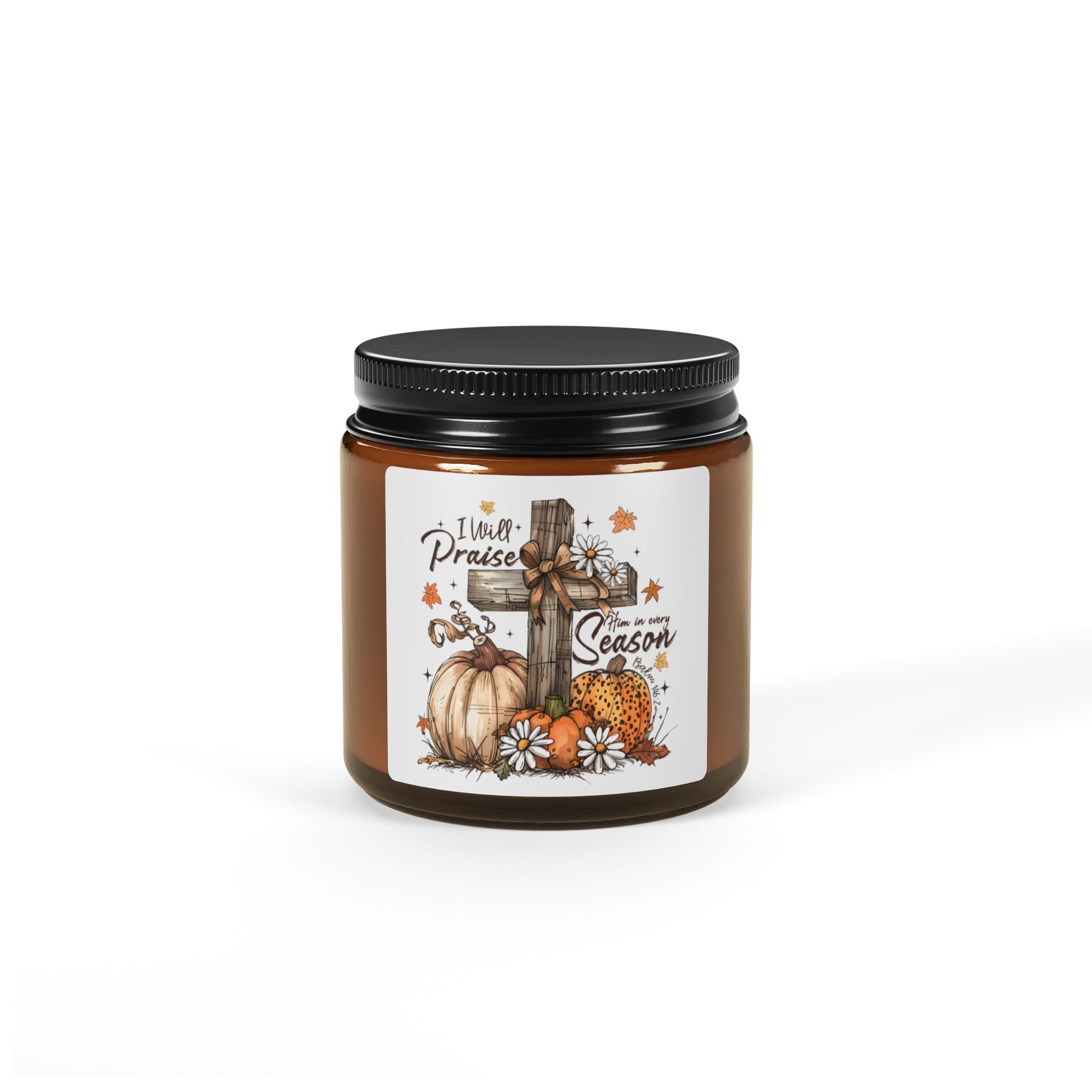 Autumn Blessings Soy Candle — Amber Jar, 'Time to Praise' Fall Scented Candle
