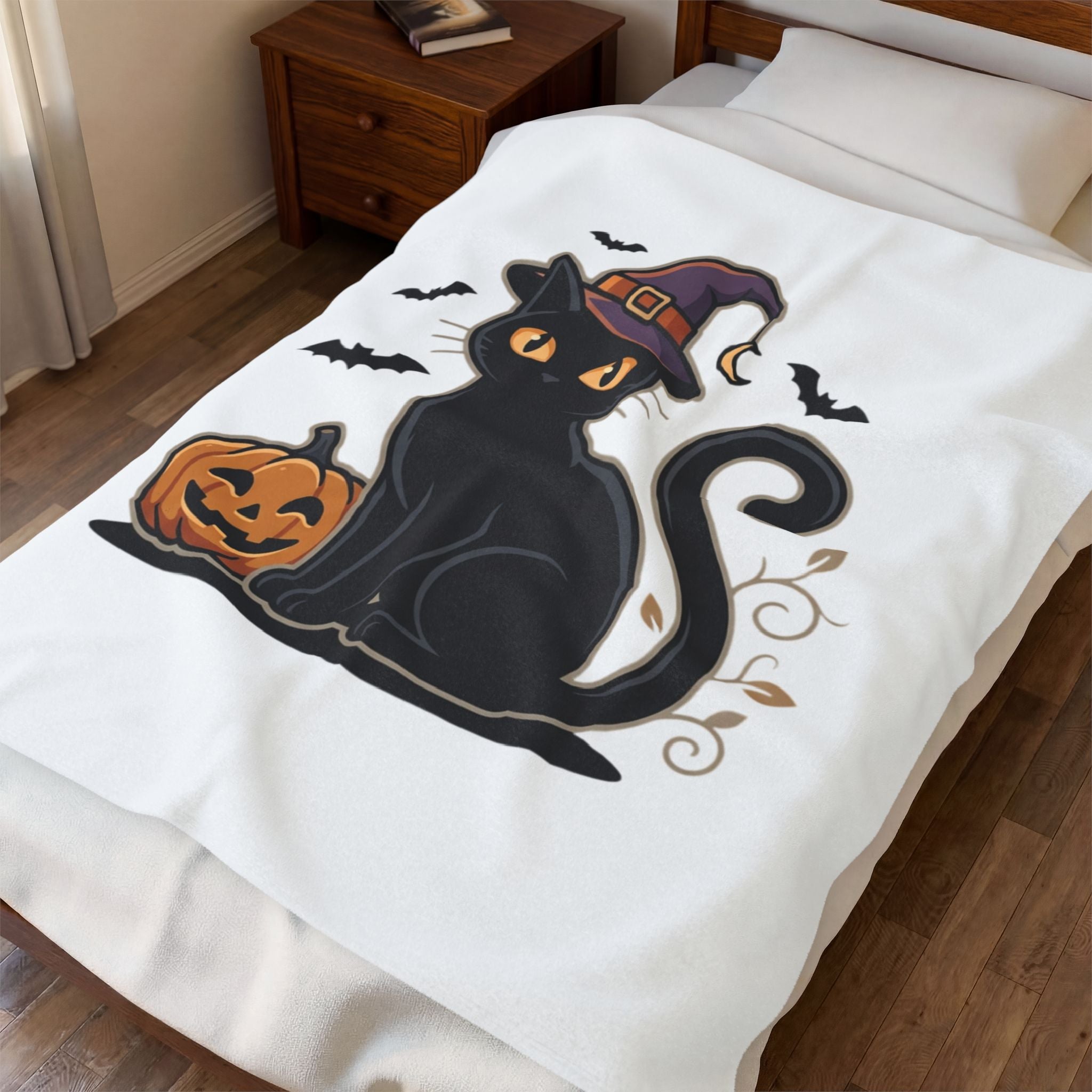 Halloween Black Cat Velveteen Plush Blanket