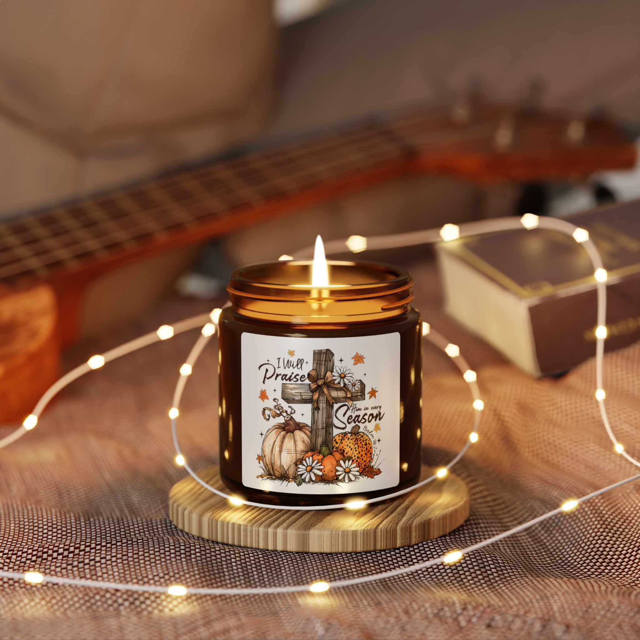 Autumn Blessings Soy Candle — Amber Jar, 'Time to Praise' Fall Scented Candle