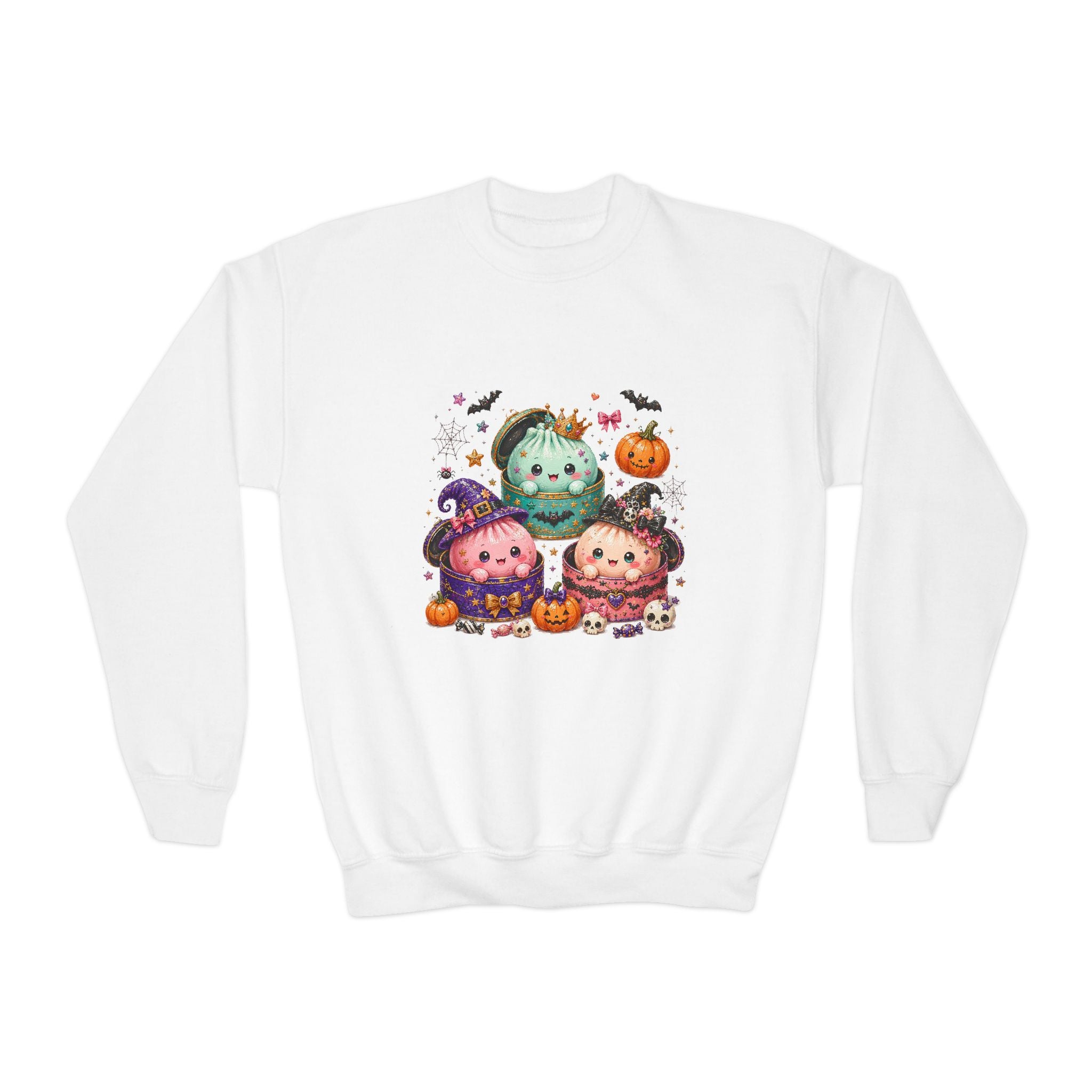 Kids Halloween Crewneck Sweatshirt — Cute Pumpkin Monsters Graphic